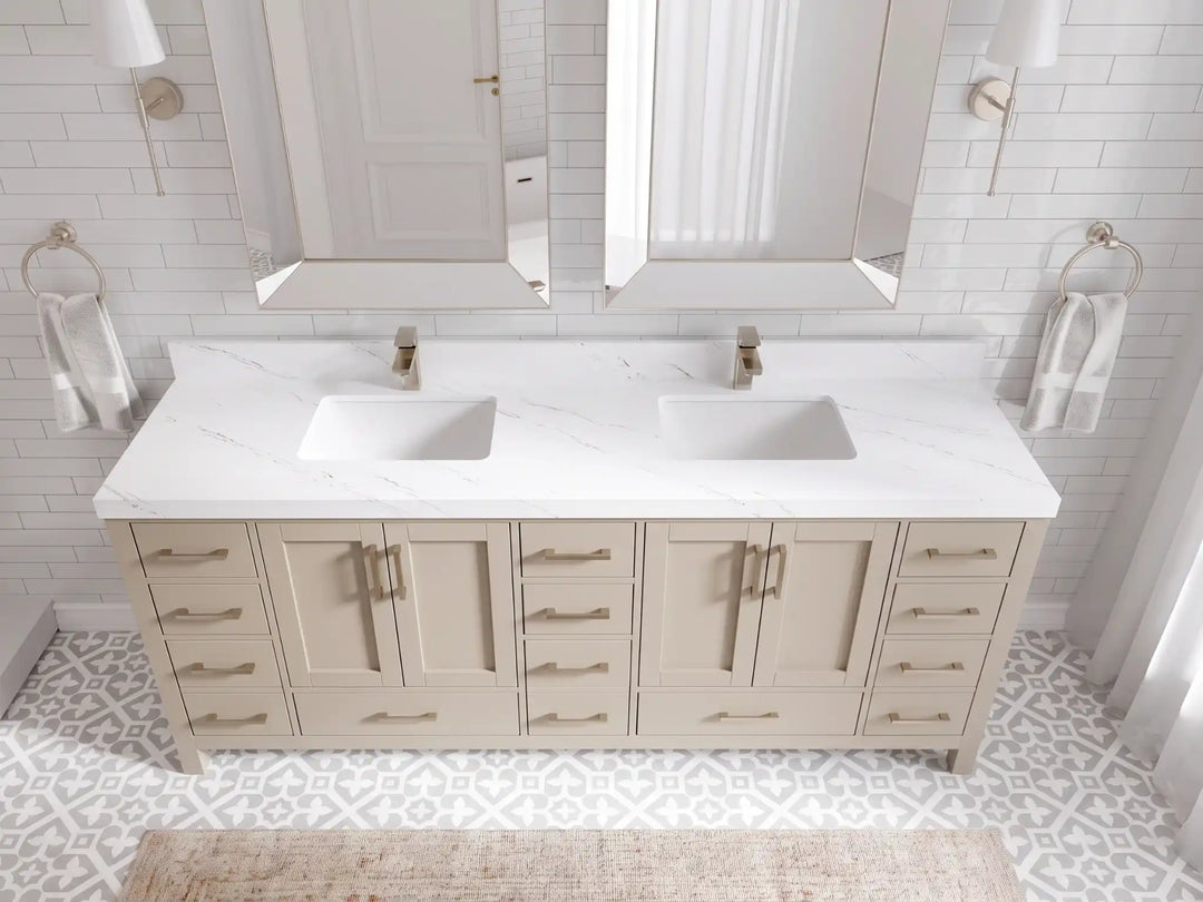 Malibu 80 in. W x 22 in. D Double Sink Bathroom Vanity | 
              
                Fine Grain Linen Beige
                
                  
             - MLB_FNG_WHQZ_80D - photo №15
