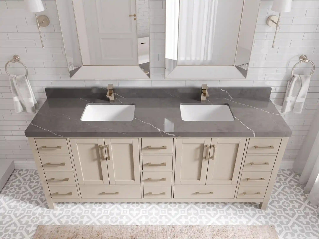 Malibu 80 in. W x 22 in. D Double Sink Bathroom Vanity | 
              
                Fine Grain Linen Beige
                
                  
             - MLB_FNG_WHQZ_80D - photo №16