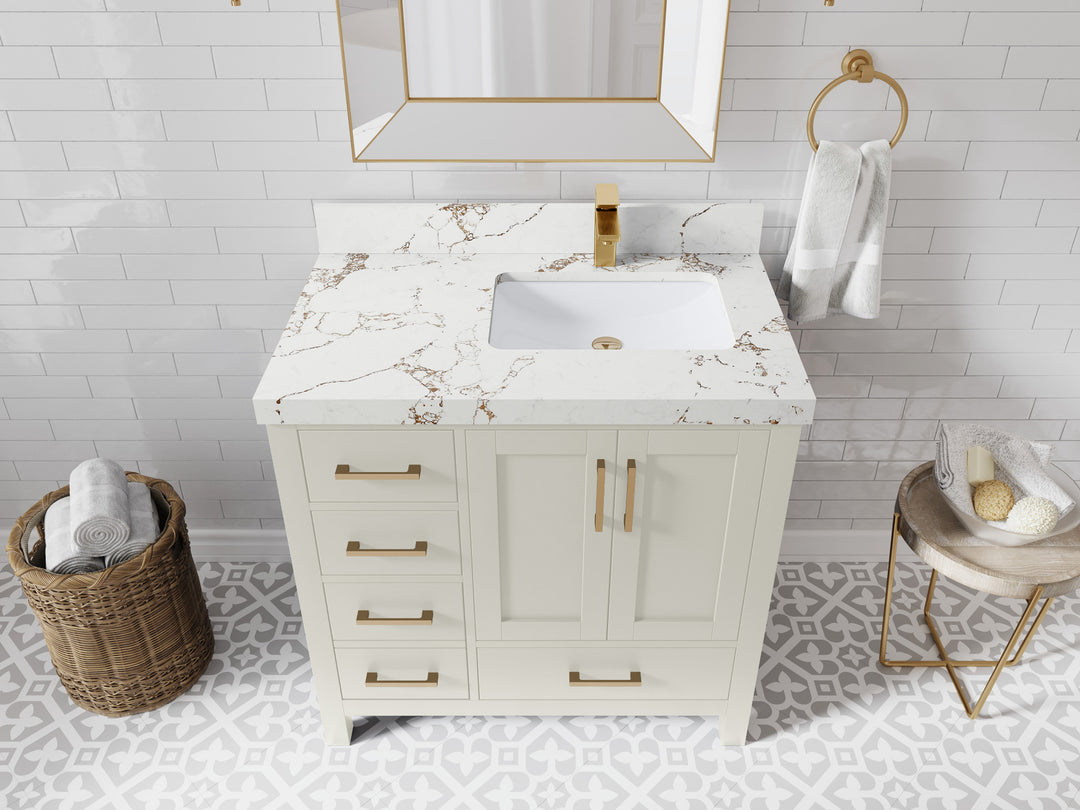 Malibu 36 in. W x 22 in. D Right Offset Sink Bathroom Vanity