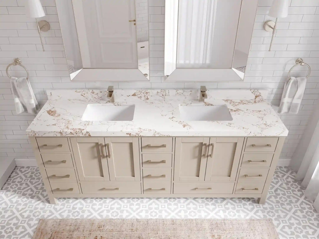 Malibu 80 in. W x 22 in. D Double Sink Bathroom Vanity | 
              
                Fine Grain Linen Beige
                
                  
             - MLB_FNG_WHQZ_80D - photo №8