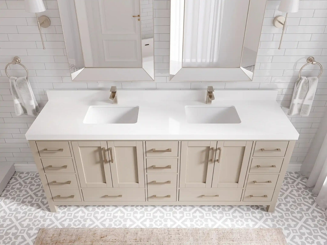 Malibu 80 in. W x 22 in. D Double Sink Bathroom Vanity | 
              
                Fine Grain Linen Beige
                
                  
             - MLB_FNG_WHQZ_80D - photo №7
