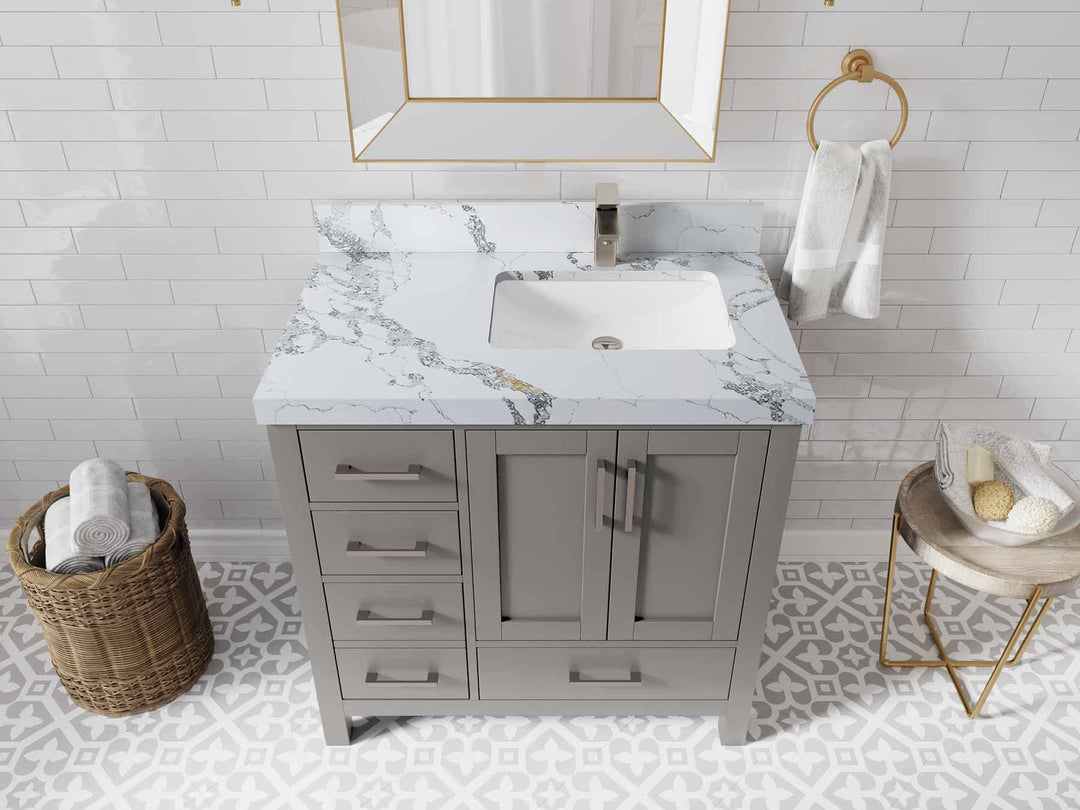 Malibu 36 in. W x 22 in. D Right Offset Sink Bathroom Vanity