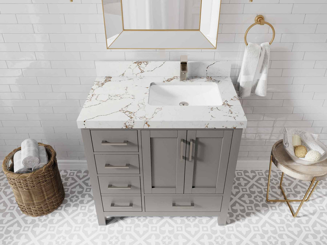 Malibu 36 in. W x 22 in. D Right Offset Sink Bathroom Vanity