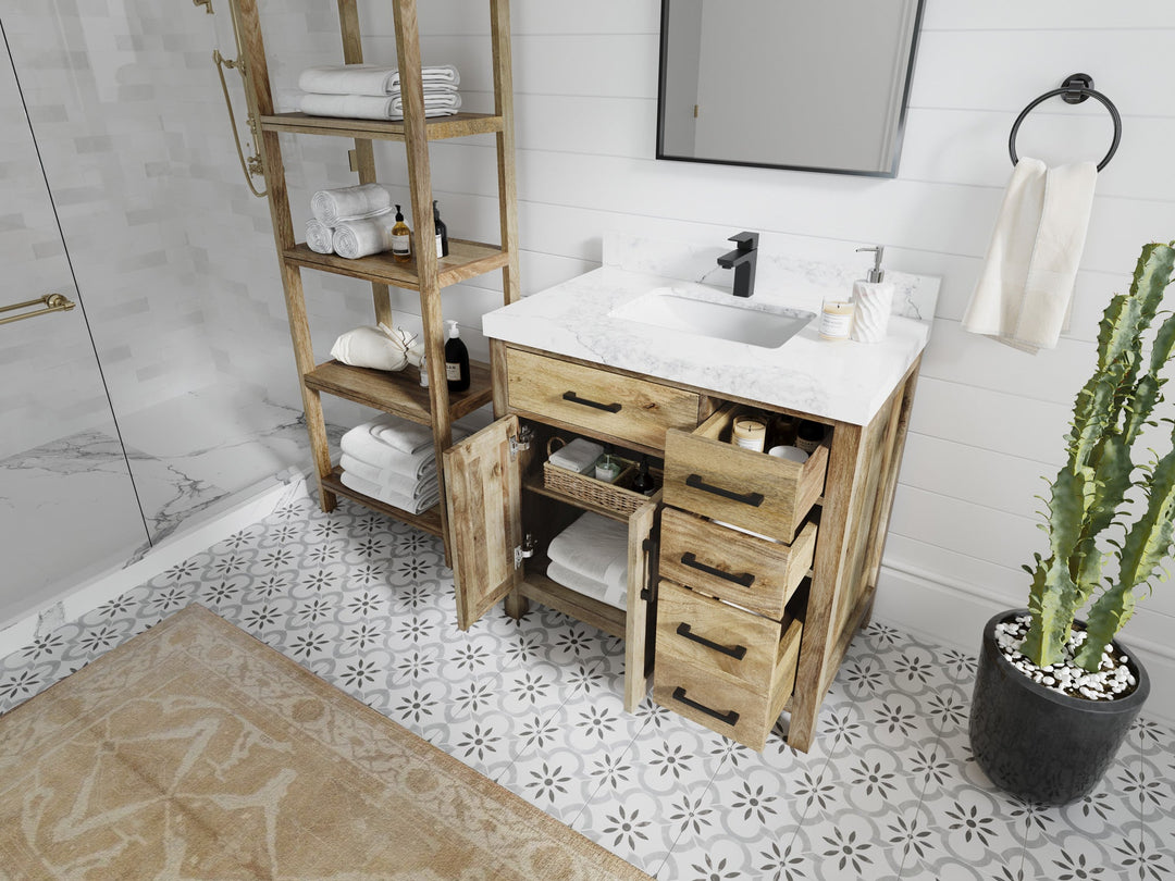 Malibu Mango Wood 36 in. W x 22 in. D Center Sink Bathroom Vanity