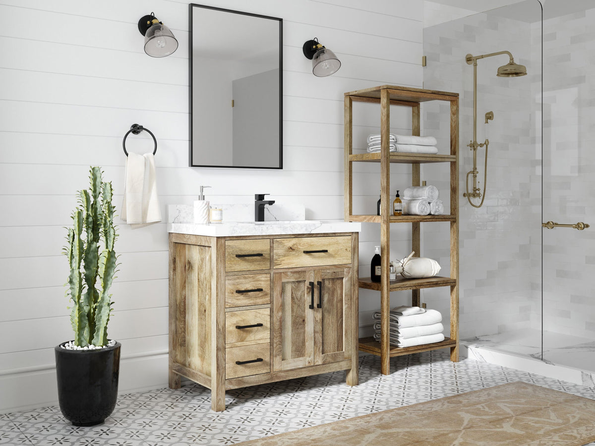 Malibu Mango Wood 36 in. W x 22 in. D Right Offset Sink Bathroom Vanity