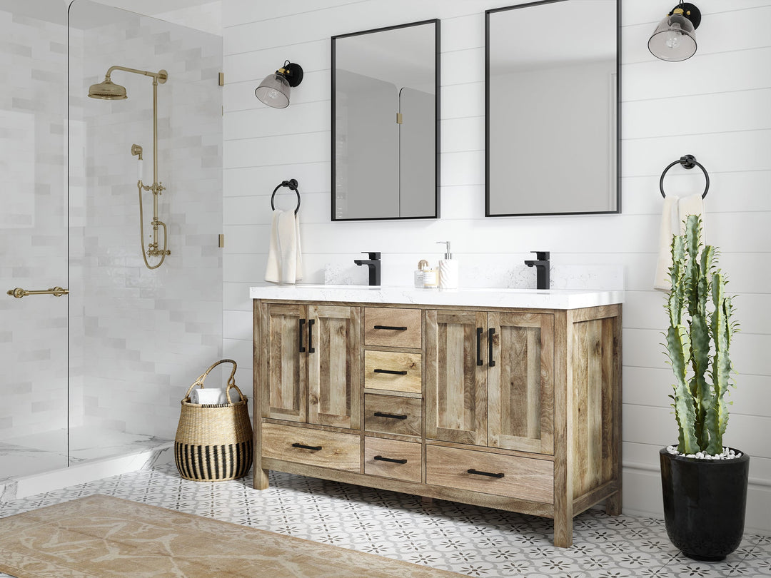 Malibu Mango Wood 60 in. W x 22 in. D Double Sink Bathroom Vanity
