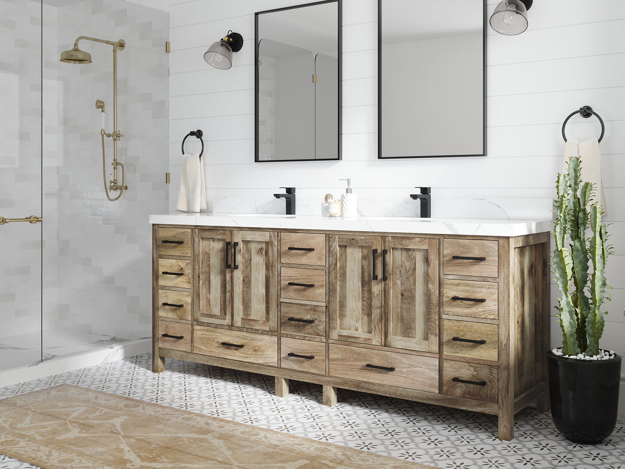 Malibu Mango Wood 84 in. W x 22 in. D Double Sink Bathroom Vanity