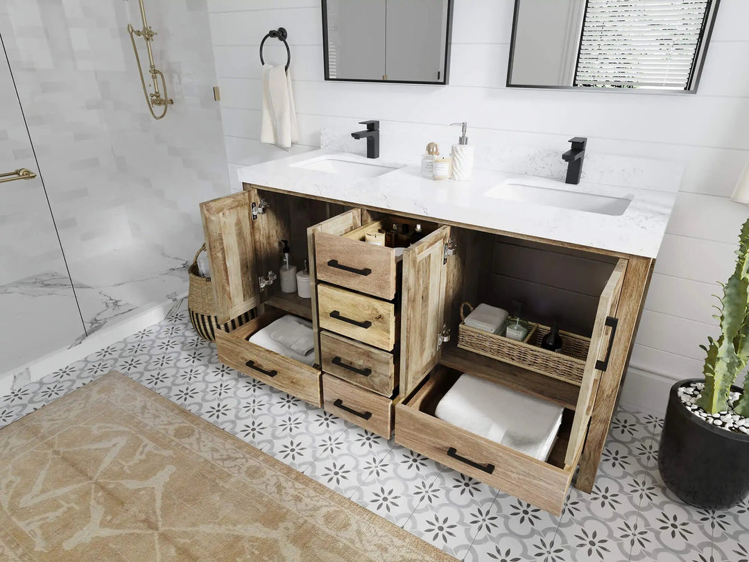 Malibu Mango Wood 60 in. W x 22 in. D Double Sink Bathroom Vanity