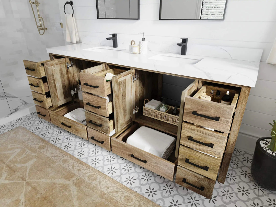 Malibu Mango Wood 84 in. W x 22 in. D Double Sink Bathroom Vanity