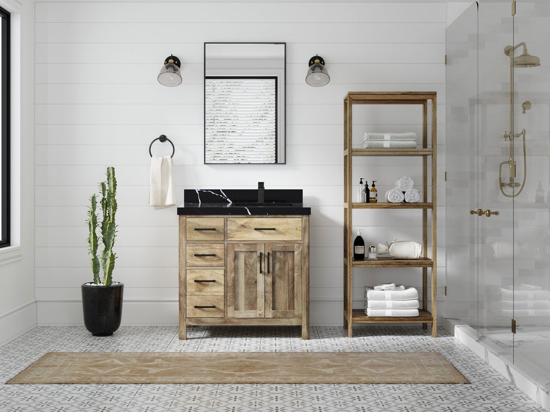 Malibu Mango Wood 36 in. W x 22 in. D Right Offset Sink Bathroom Vanity