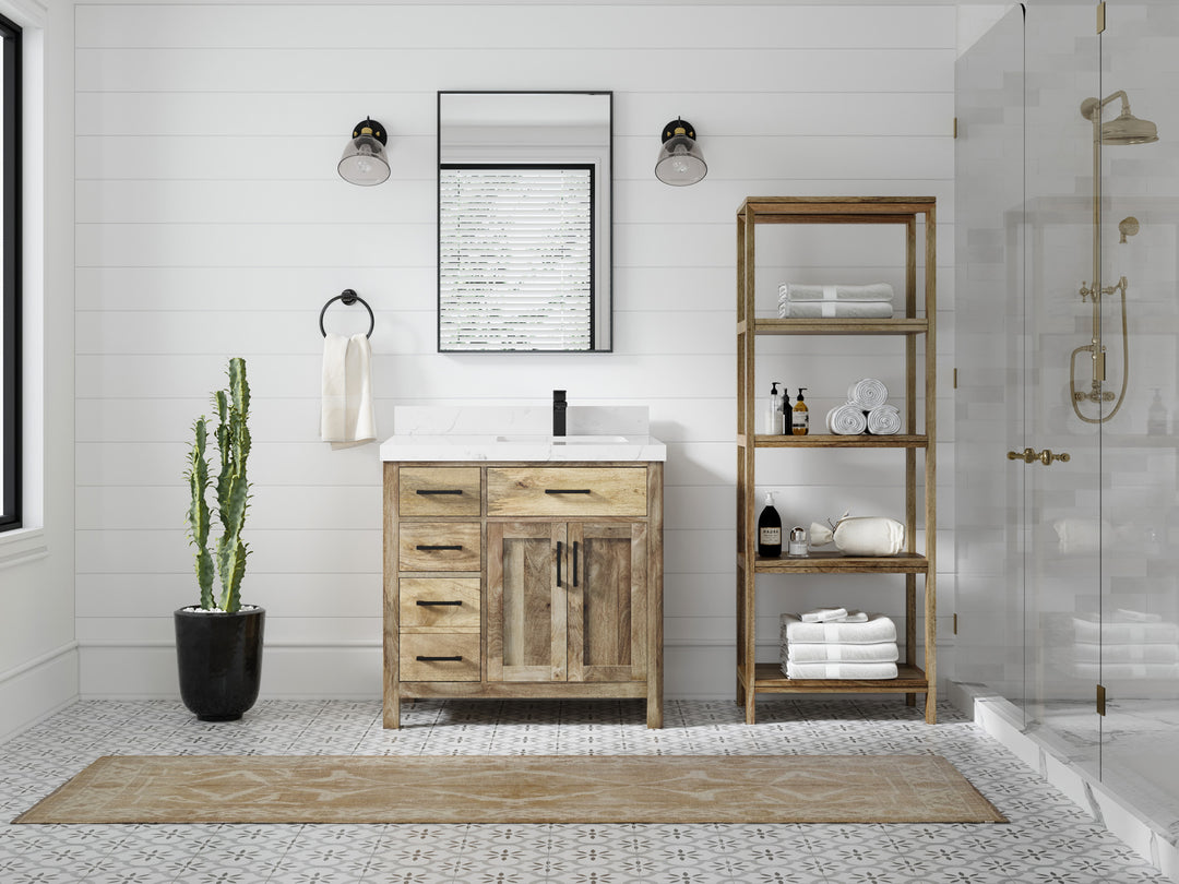 Malibu Mango Wood 36 in. W x 22 in. D Right Offset Sink Bathroom Vanity