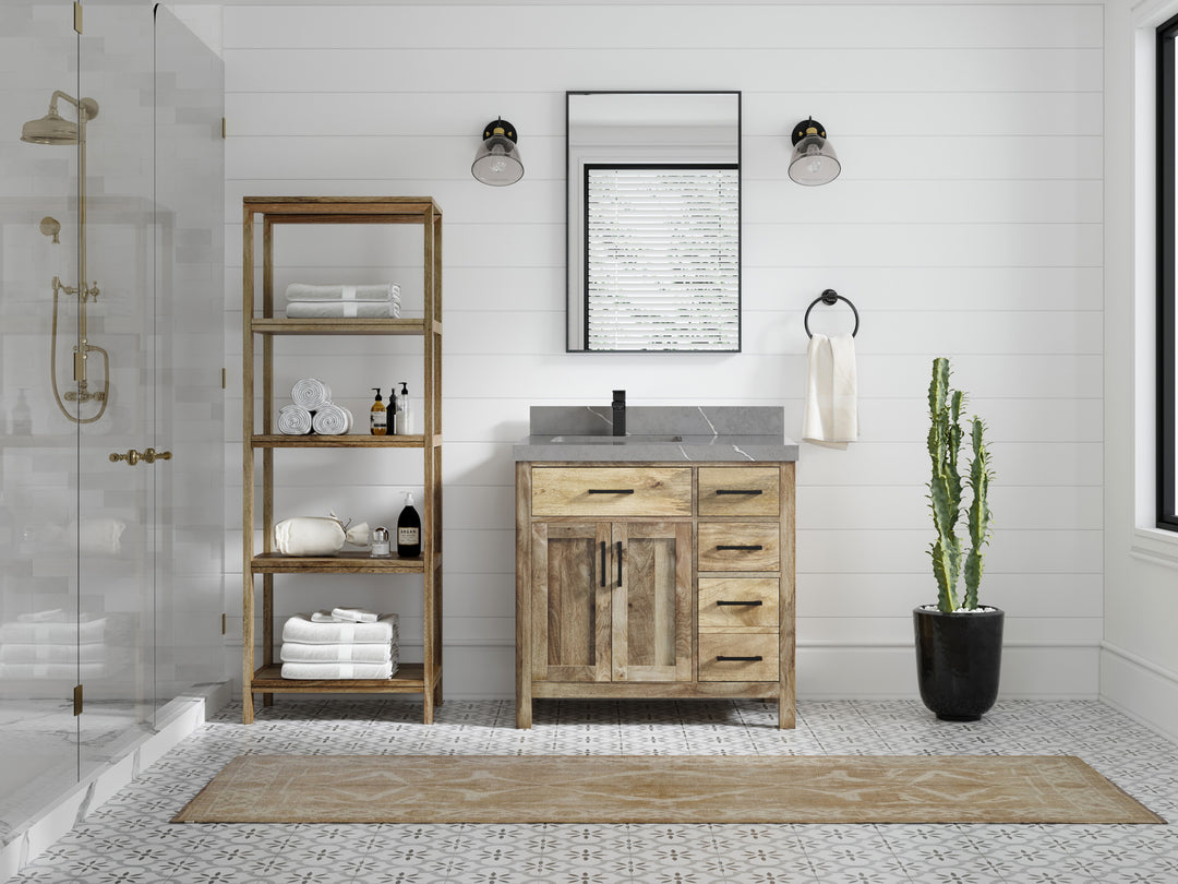 Malibu Mango Wood 36 in. W x 22 in. D Left Offset Sink Bathroom Vanity