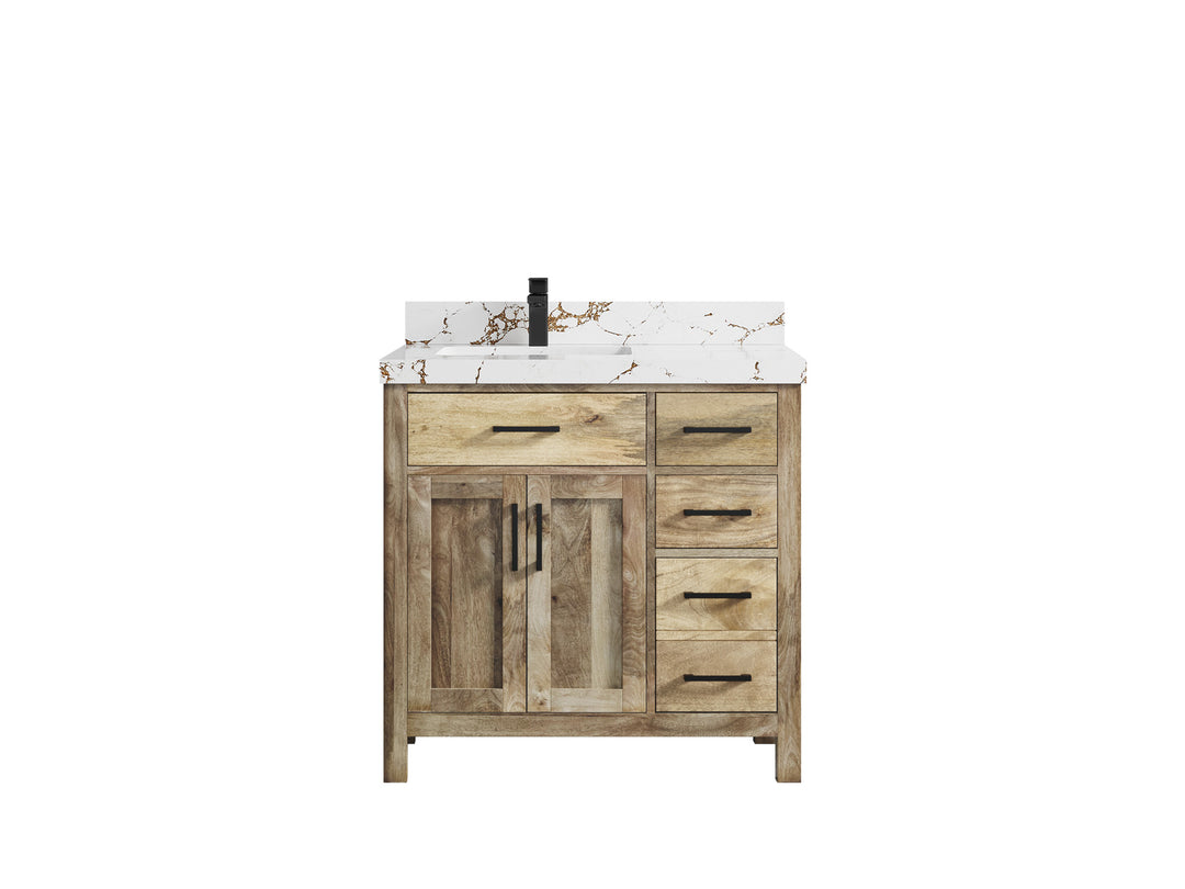 Malibu Mango Wood 36 in. W x 22 in. D Left Offset Sink Bathroom Vanity