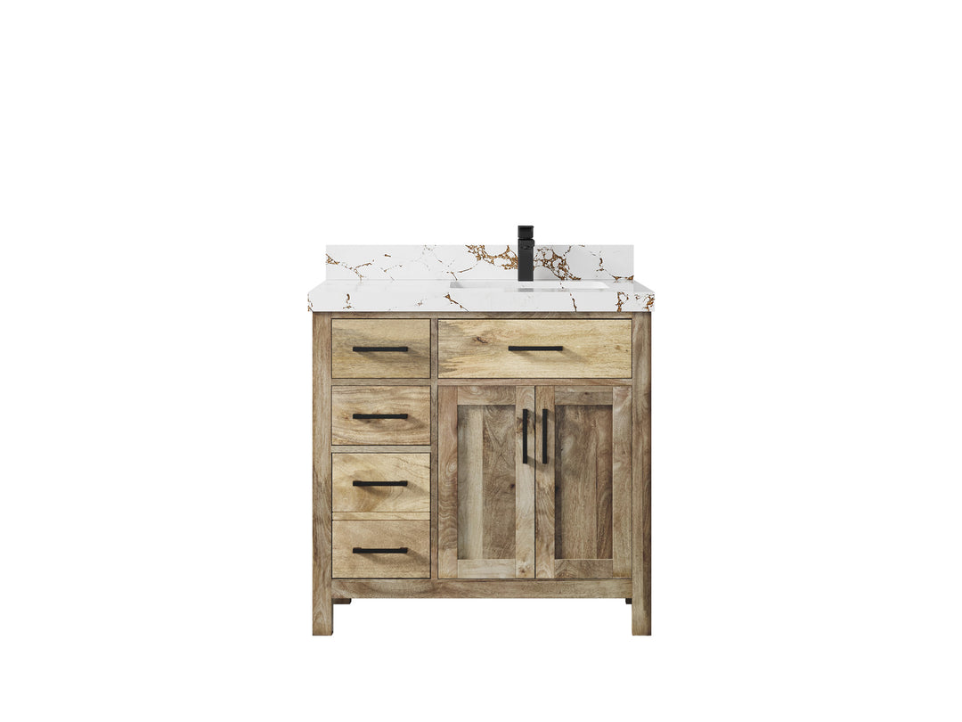 Malibu Mango Wood 36 in. W x 22 in. D Right Offset Sink Bathroom Vanity