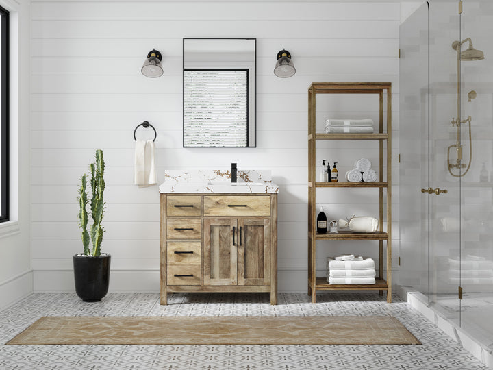 Malibu Mango Wood 36 in. W x 22 in. D Right Offset Sink Bathroom Vanity - photo 45