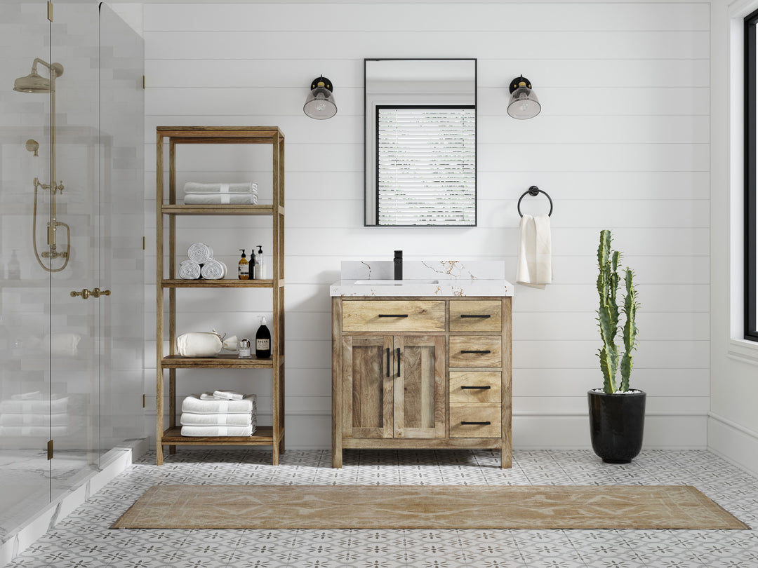 Malibu Mango Wood 36 in. W x 22 in. D Left Offset Sink Bathroom Vanity