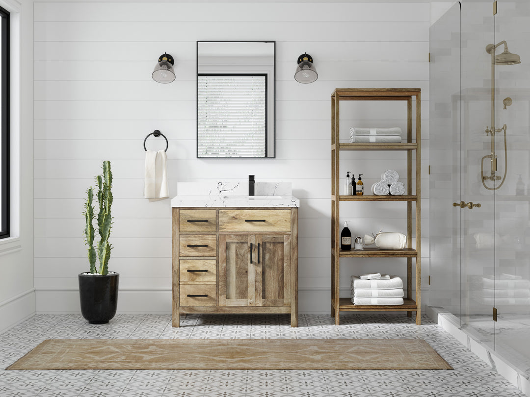 Malibu Mango Wood 36 in. W x 22 in. D Right Offset Sink Bathroom Vanity