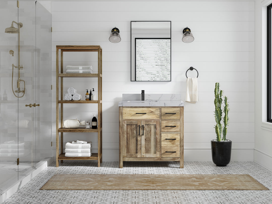 Malibu Mango Wood 36 in. W x 22 in. D Left Offset Sink Bathroom Vanity