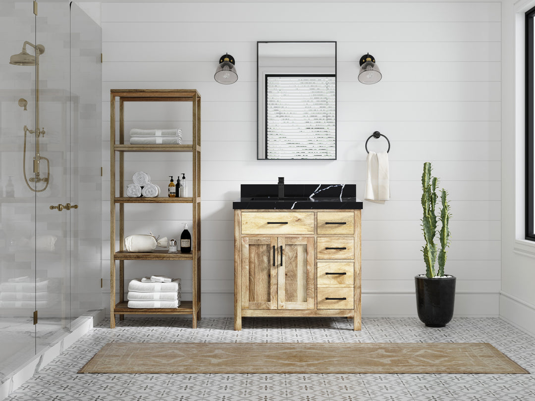 Malibu Mango Wood 36 in. W x 22 in. D Left Offset Sink Bathroom Vanity