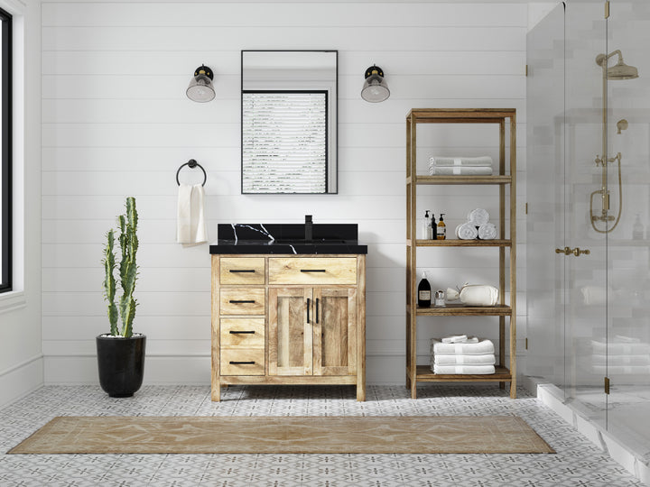 Malibu Mango Wood 36 in. W x 22 in. D Right Offset Sink Bathroom Vanity - photo 18