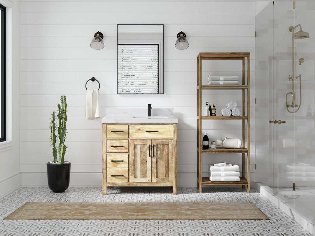 Malibu Mango Wood 36 in. W x 22 in. D Right Offset Sink Bathroom Vanity
