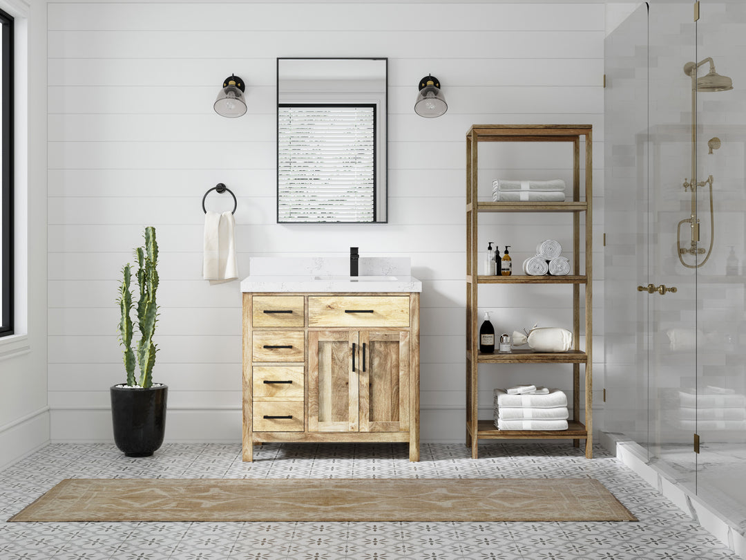 Malibu Mango Wood 36 in. W x 22 in. D Right Offset Sink Bathroom Vanity