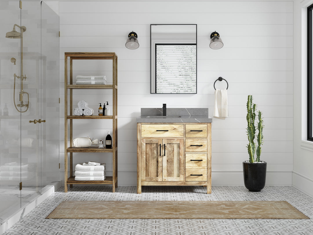Malibu Mango Wood 36 in. W x 22 in. D Left Offset Sink Bathroom Vanity