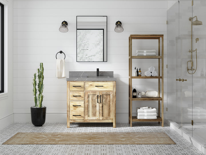 Malibu Mango Wood 36 in. W x 22 in. D Right Offset Sink Bathroom Vanity - photo 44