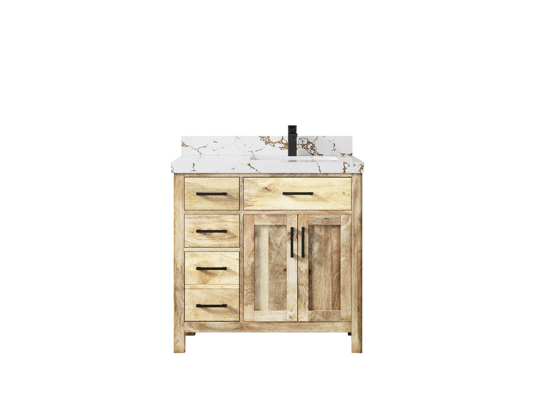 Malibu Mango Wood 36 in. W x 22 in. D Right Offset Sink Bathroom Vanity