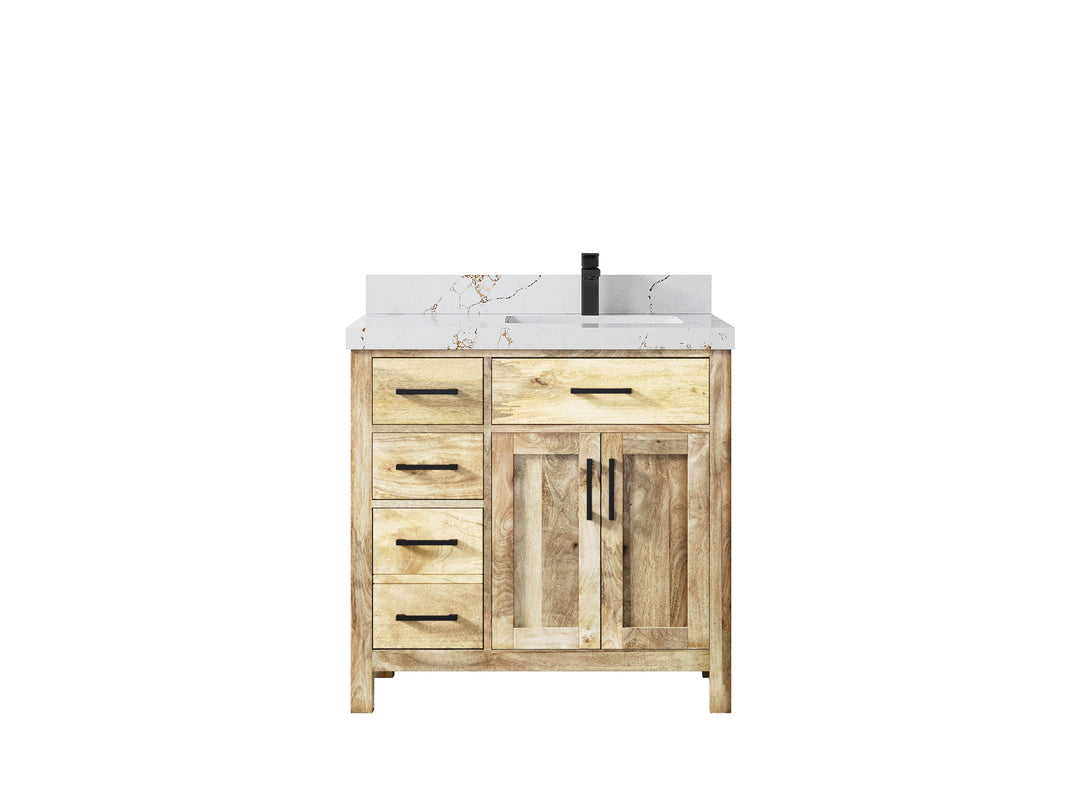 Malibu Mango Wood 36 in. W x 22 in. D Right Offset Sink Bathroom Vanity