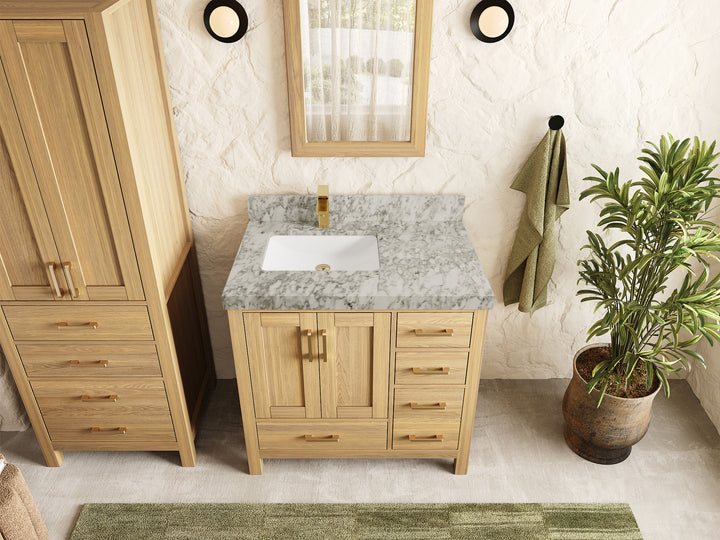 Malibu White Oak 36 in. W x 22 in. D Left Offset Sink Bathroom Vanity - photo 8
