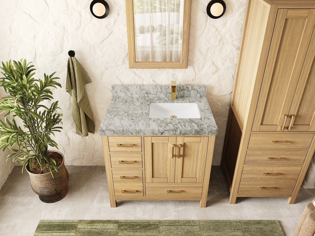 Malibu White Oak 36 in. W x 22 in. D Right Offset Sink Bathroom Vanity