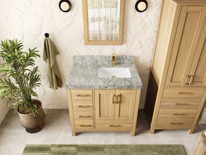 Malibu White Oak 36 in. W x 22 in. D Right Offset Sink Bathroom Vanity - photo 7