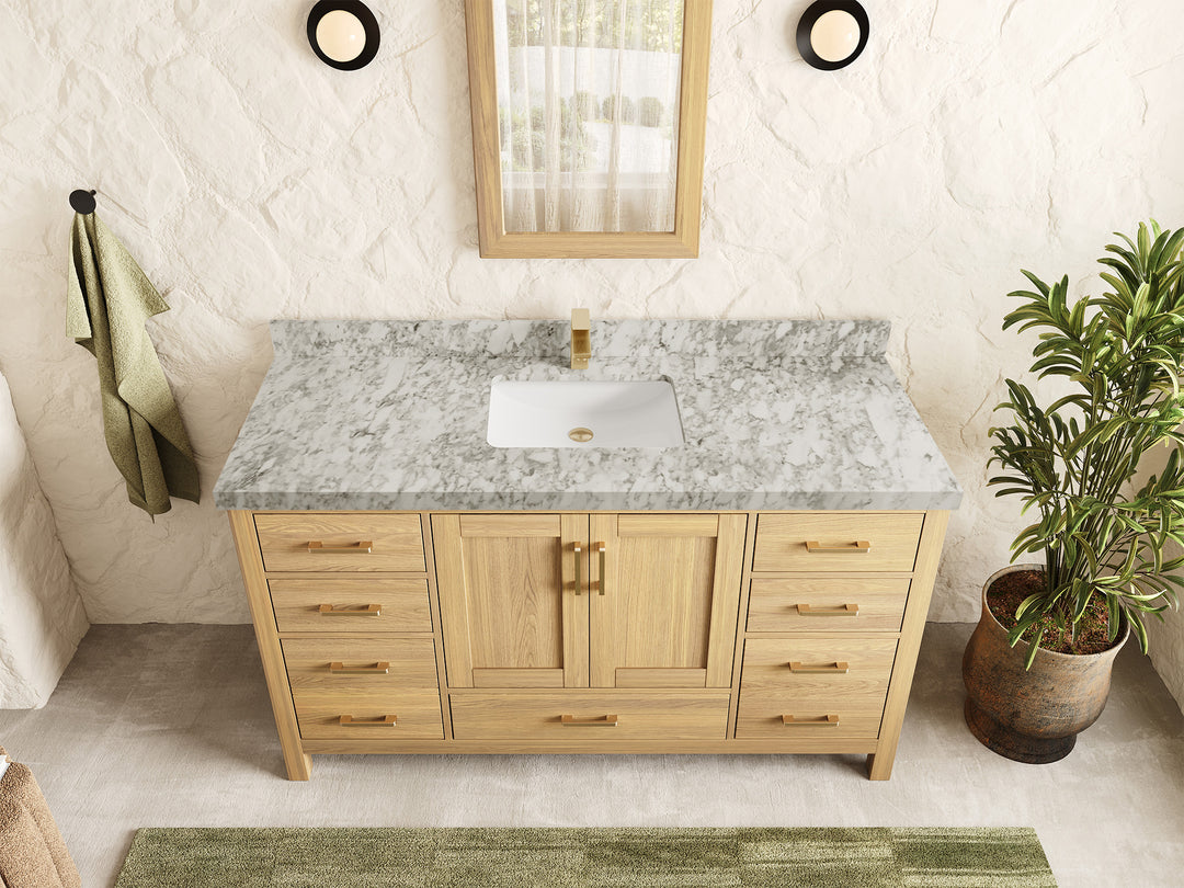 Malibu White Oak 60 in. W x 22 in. D Single Sink Bathroom Vanity