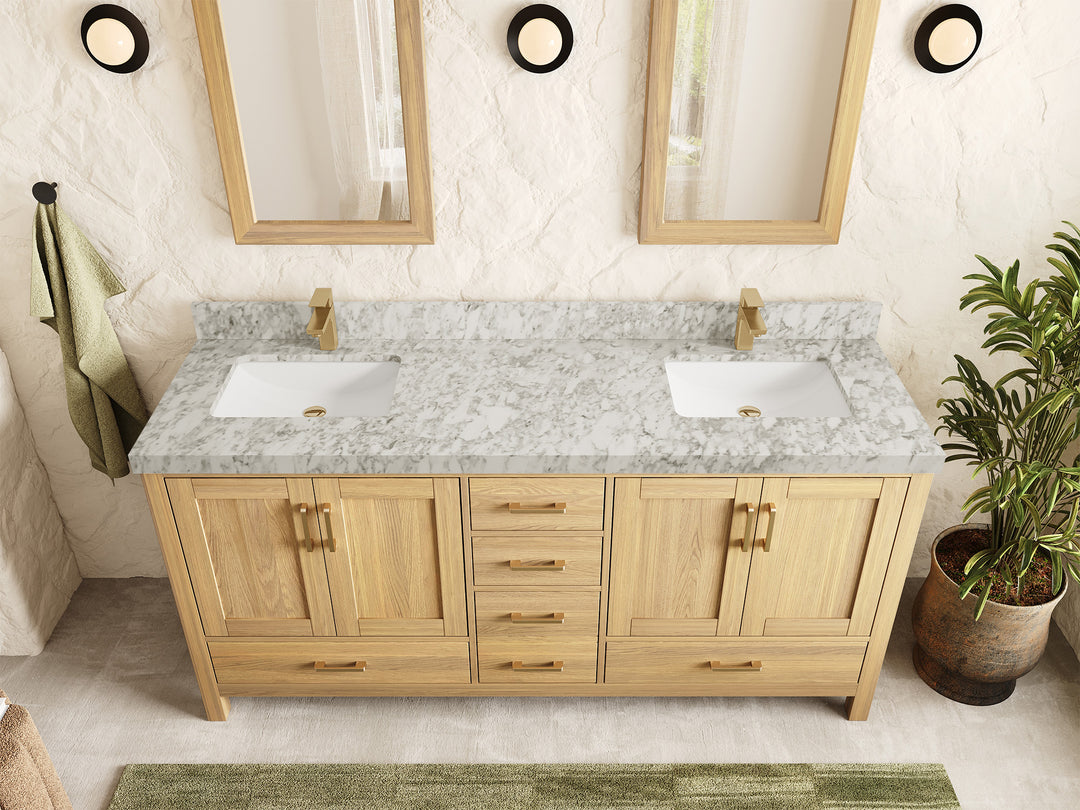 Malibu White Oak 72 in. W x 22 in. D Double Sink Bathroom Vanity