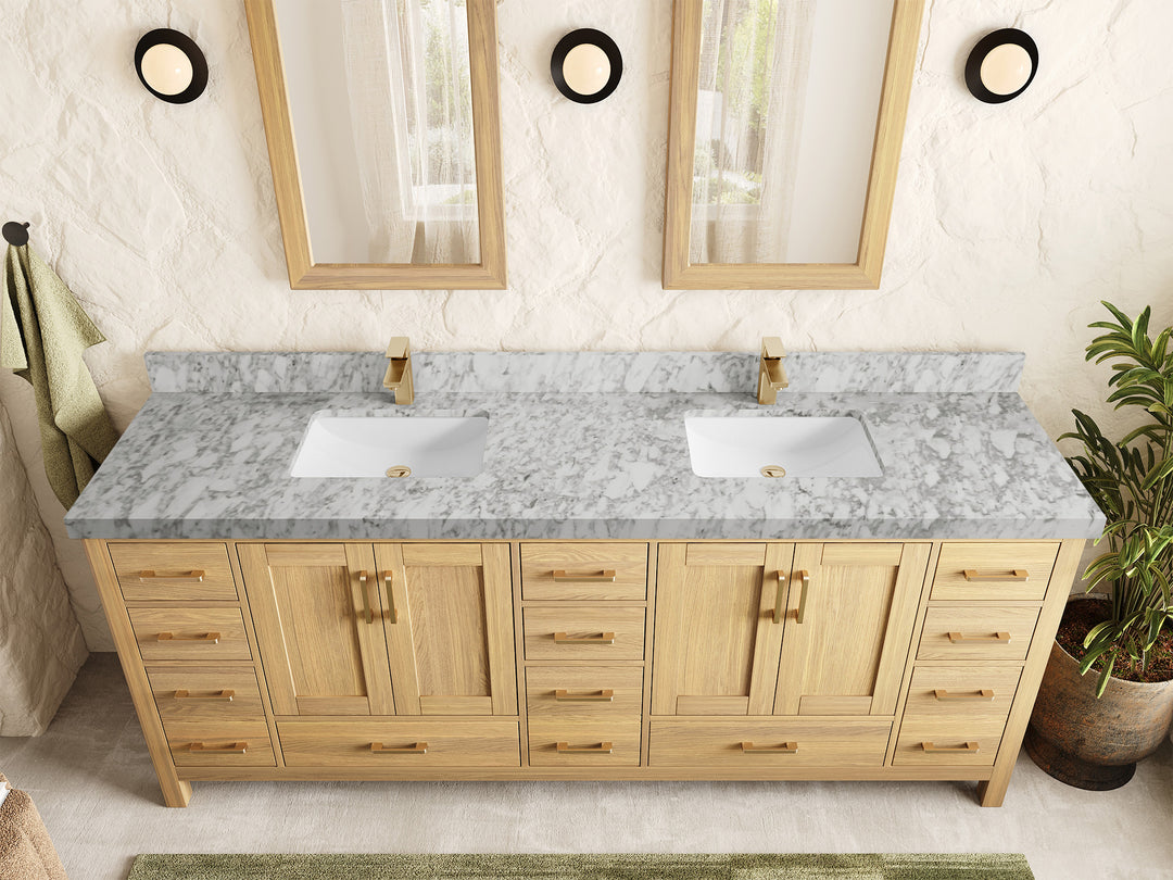 Malibu White Oak 84 in. W x 22 in. D Double Sink Bathroom Vanity