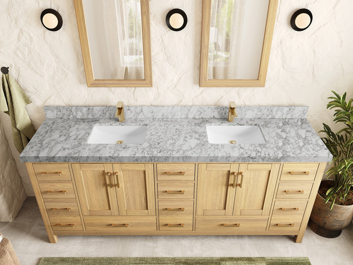 Malibu White Oak 84 in. W x 22 in. D Double Sink Bathroom Vanity - photo 7