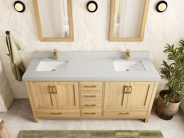 Malibu White Oak 72 in. W x 22 in. D Double Sink Bathroom Vanity - photo 8