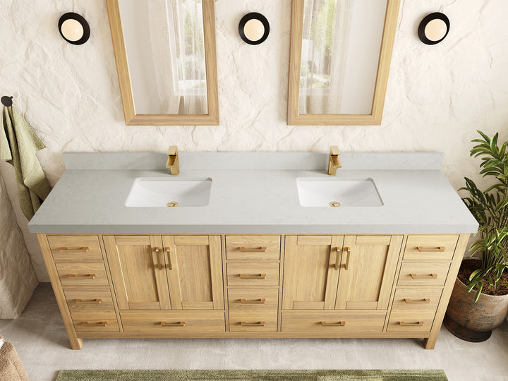 Malibu White Oak 84 in. W x 22 in. D Double Sink Bathroom Vanity - photo 8