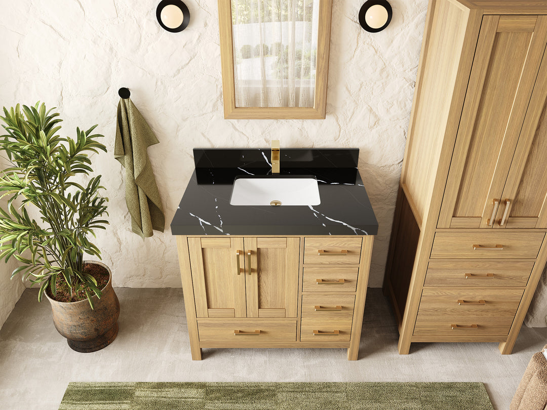 Malibu White Oak 36 in. W x 22 in. D Center Sink Bathroom Vanity