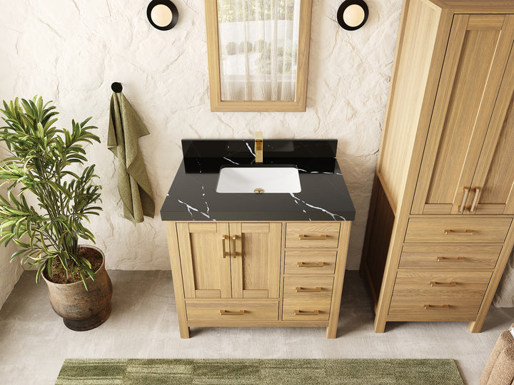 Malibu White Oak 36 in. W x 22 in. D Center Sink Bathroom Vanity - photo 8