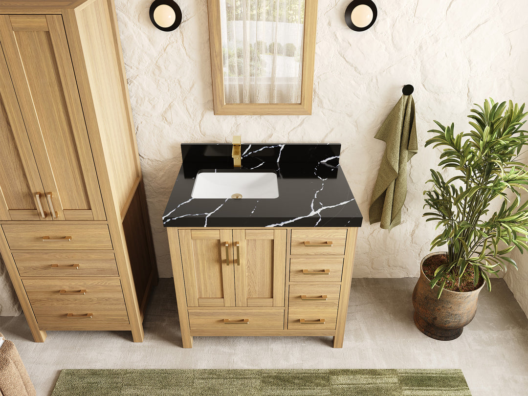 Malibu White Oak 36 in. W x 22 in. D Left Offset Sink Bathroom Vanity