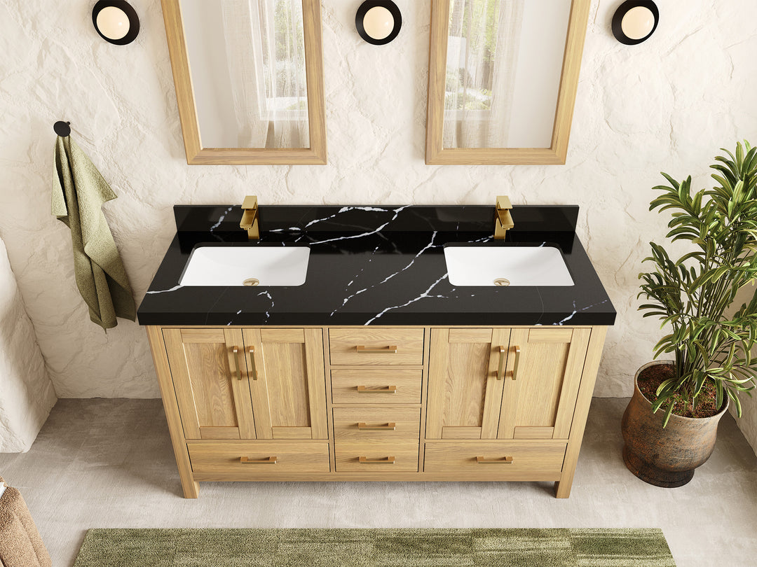 Malibu White Oak 60 in. W x 22 in. D Double Sink Bathroom Vanity