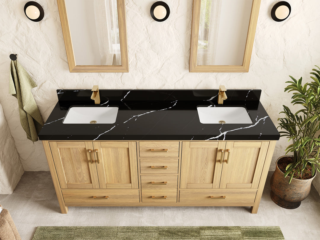 Malibu White Oak 72 in. W x 22 in. D Double Sink Bathroom Vanity