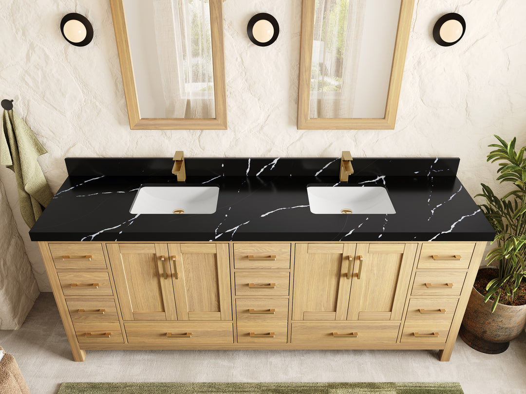 Malibu White Oak 84 in. W x 22 in. D Double Sink Bathroom Vanity