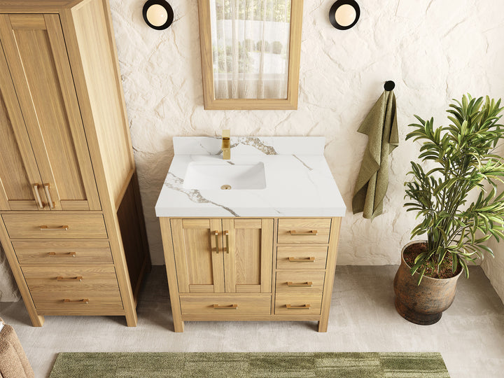 Malibu White Oak 36 in. W x 22 in. D Left Offset Sink Bathroom Vanity - photo 11