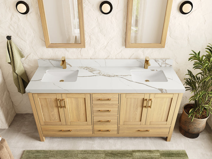 Malibu White Oak 72 in. W x 22 in. D Double Sink Bathroom Vanity - photo 10
