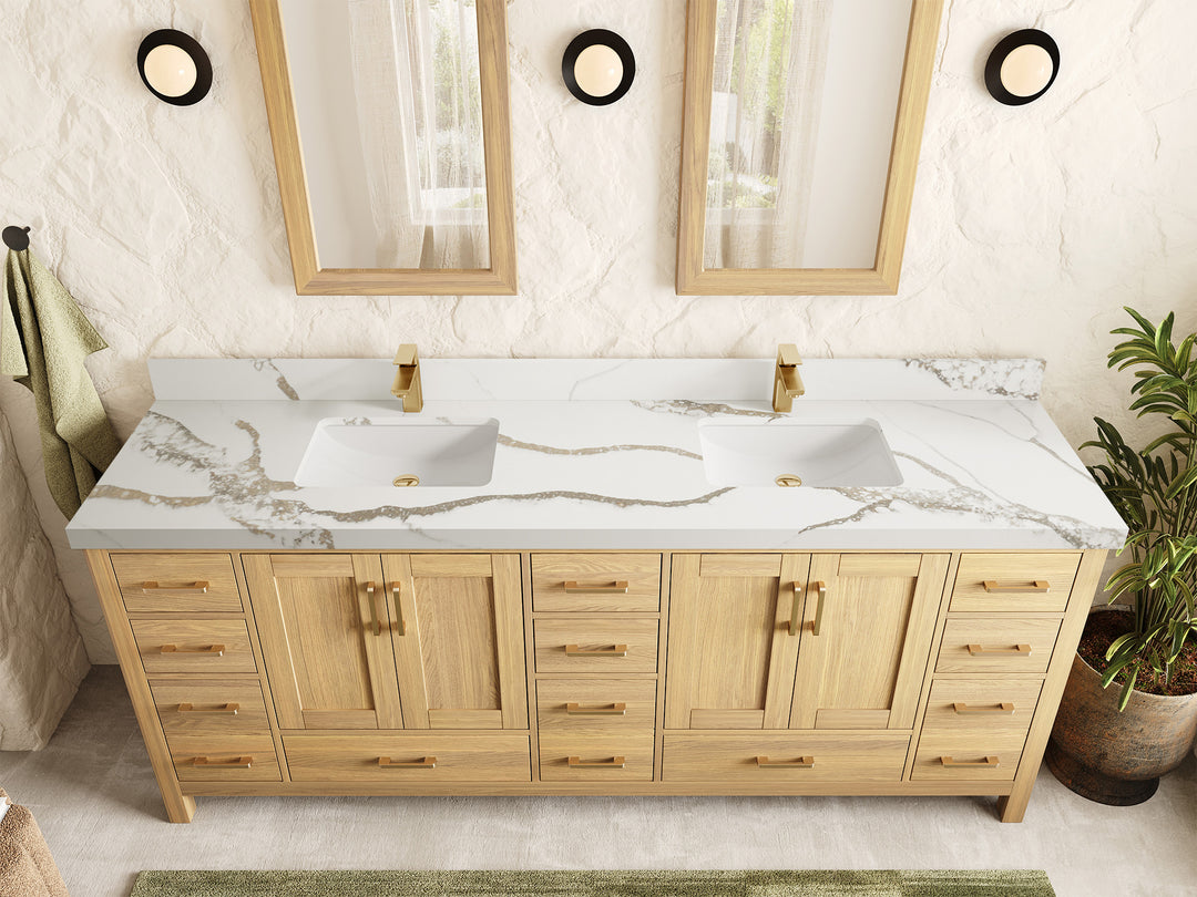 Malibu White Oak 84 in. W x 22 in. D Double Sink Bathroom Vanity
