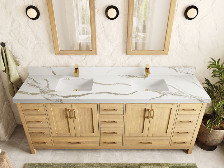 Malibu White Oak 84 in. W x 22 in. D Double Sink Bathroom Vanity - photo 10