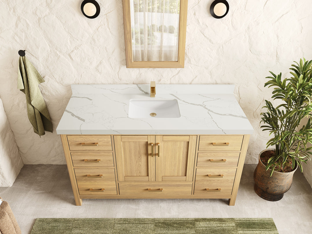 Malibu White Oak 60 in. W x 22 in. D Single Sink Bathroom Vanity